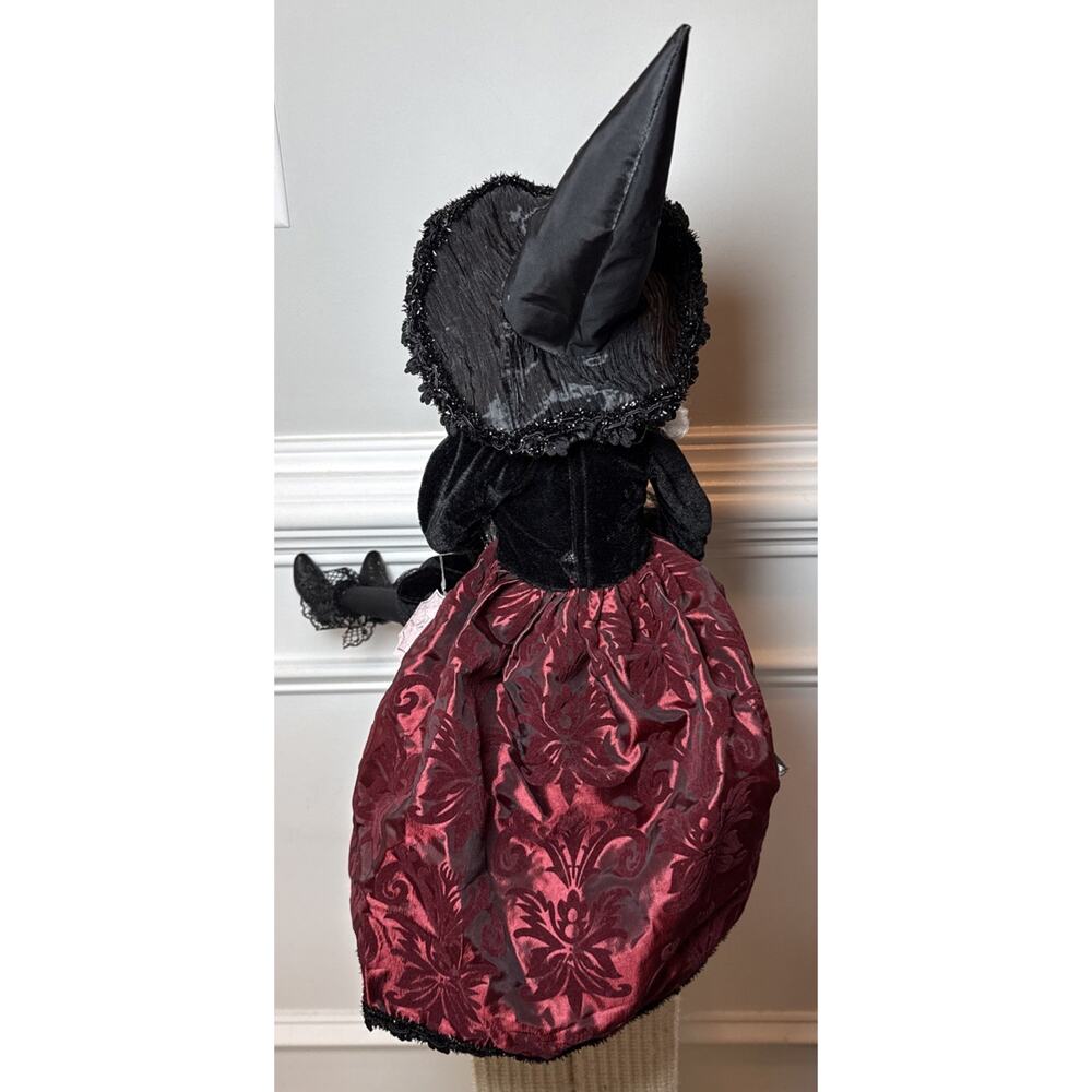 Bella Lux Halloween Witch Doll 25” Burgundy Black Broom Large Decor - Picture 6 of 11